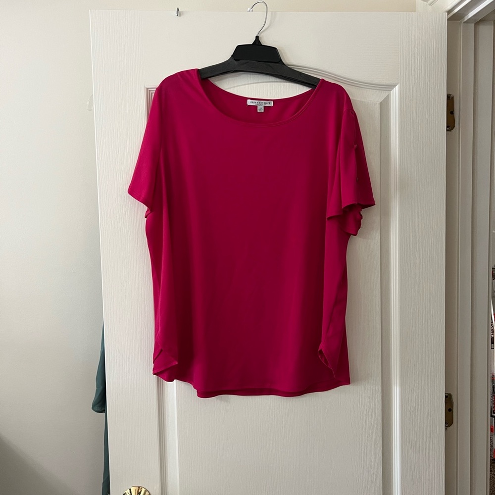 Green Envelope Pink Blouse with buttons on sleeves- Size 2X